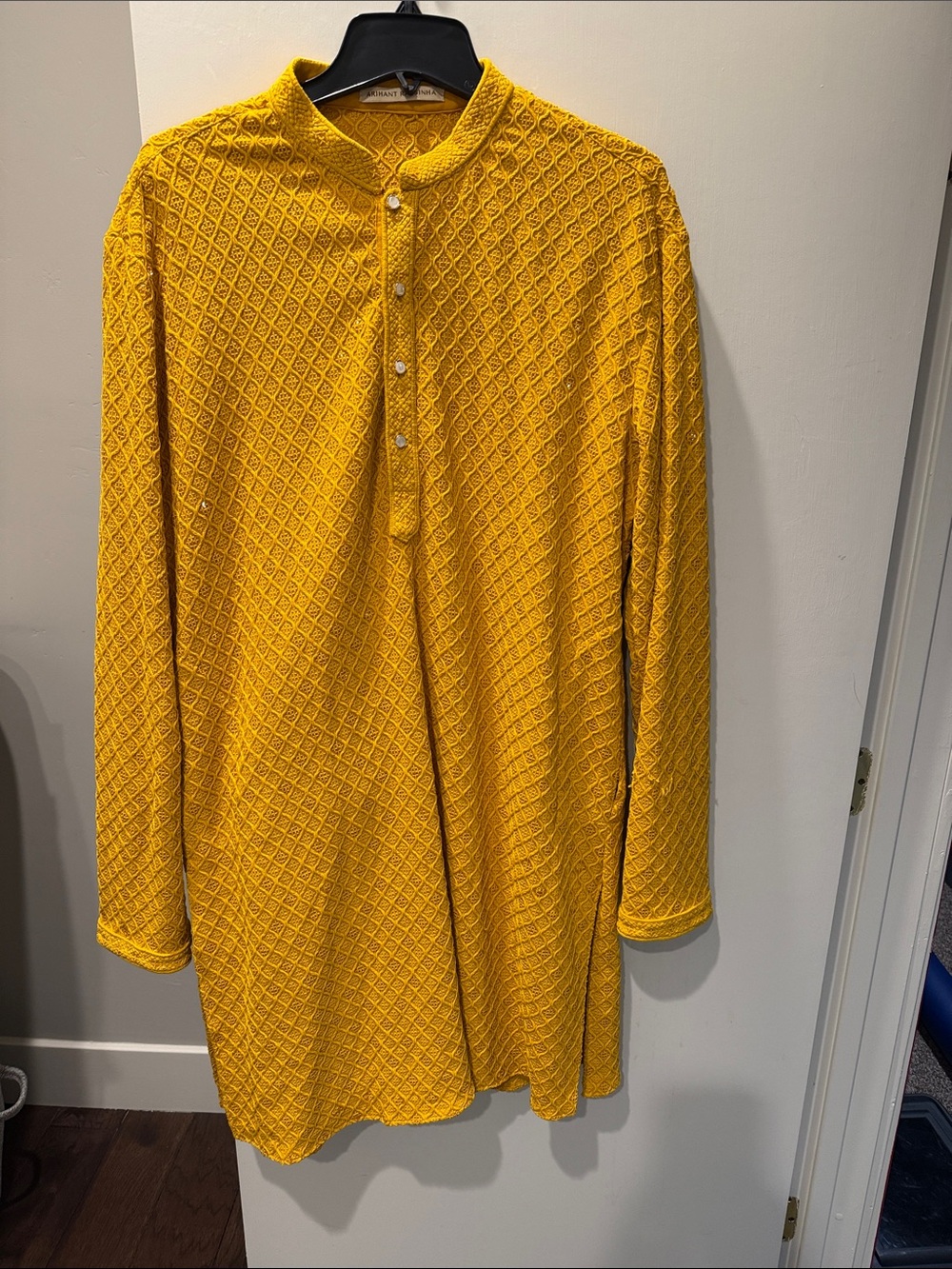 Indian wedding men mustard yellow kurta w pockets L/XL